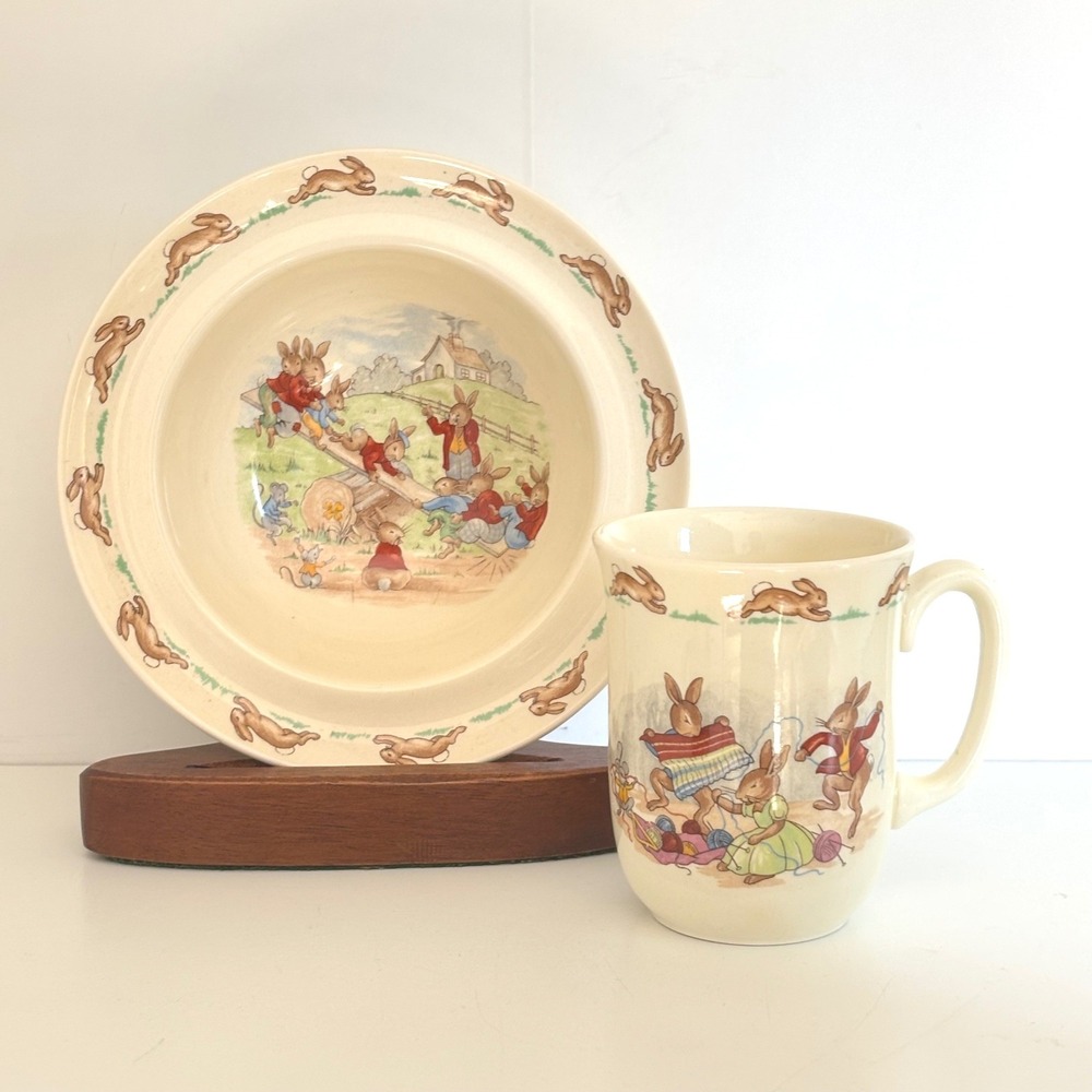 Royal Doulton Bunnykins Bowl and Mug Set Vintage English China Nursery Ware